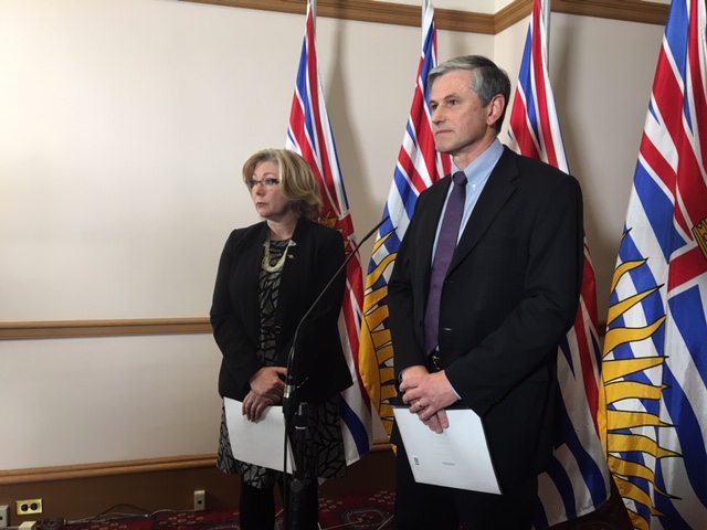 Liberal house leader Mary Polak and Liberal leader Andrew Wilkinson speak to reporters on November 22,2018.