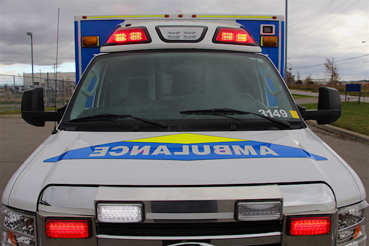 A York Region Paramedic Services ambulance at the organization's headquarters in Newmarket.