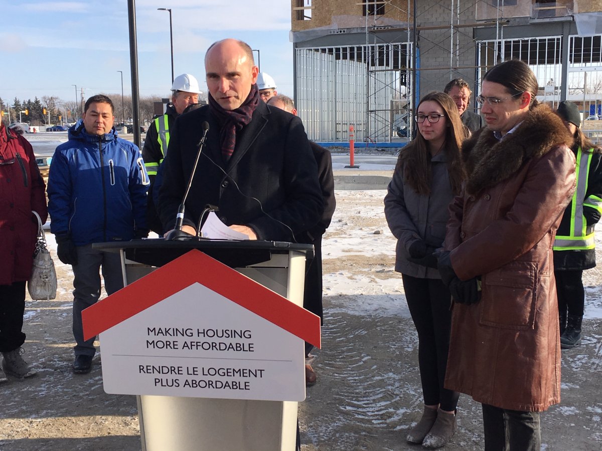 Jean-Yves Duclos, federal minister of families, children and social development announces funding for a six-storey affordable housing unit in Transcona.