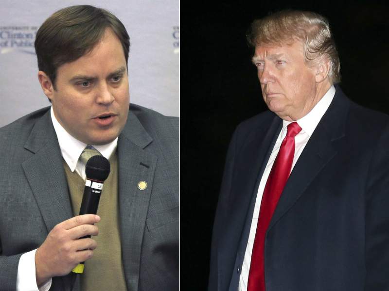 At left, Jon Woods. At right, U.S. President Donald Trump.