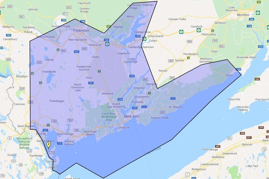 A map of the Fundy North coverage area.