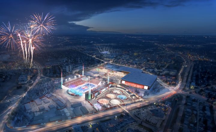 A rendering of possible renovations that would be done to McMahon Stadium as part of Calgary hosting the 2026 Olympics. 