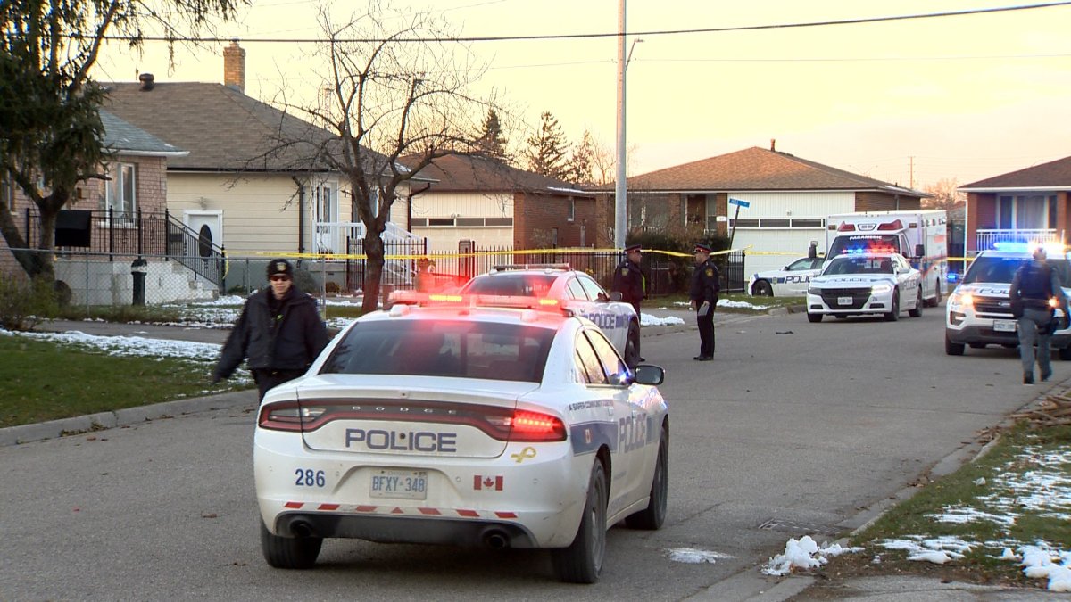Peel Regional Police on scene of a stabbing on Harrow Street in Mississauga Wednesday afternoon.