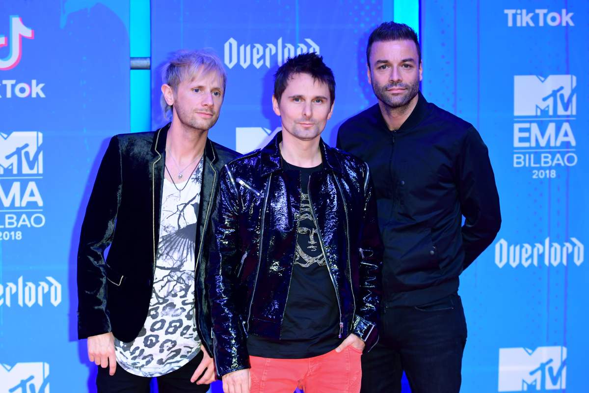 (L-R) Dominic Howard, Matt Bellamy and Chris Wolstenholme of Muse attending the MTV Europe Music Awards 2018 held at the Bilbao Exhibition Centre, Spain.