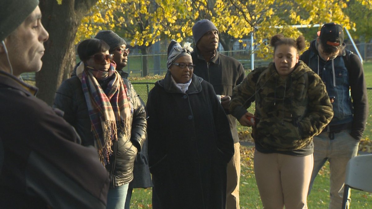 People gathered at Trenholme Park in NDG to mourn the death of Nicholas Gibbs, who was shot by police in August. 