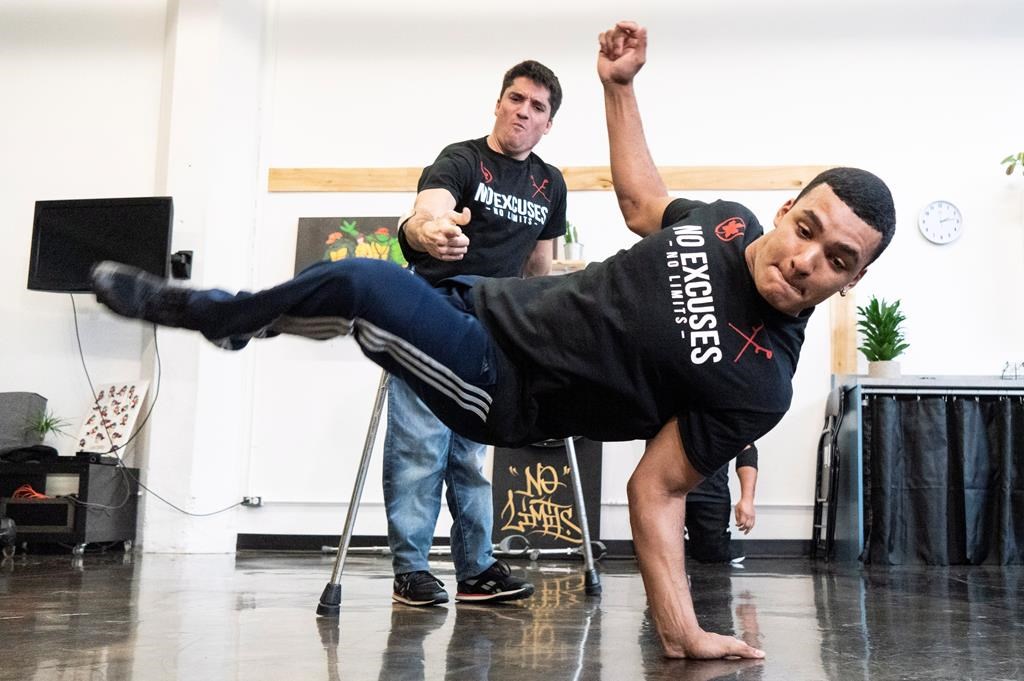 Samuel Henrique 'Samuka' de Silveira Lima of the ILL-Abilities breakdance crew rehearses as Luca 'Lazylegz' Patuelli looks on in Montreal on Wednesday, November 14, 2018. The team of differently-abled dancers celebrates its 10th anniversary by throwing a one-of-a-kind jam in collaboration with Les Grands Ballets Canadiens de Montreal on Saturday.THE CANADIAN PRESS/Paul Chiasson.