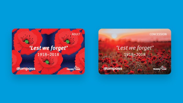 A side-by-side comparison of commemorative adult and concession compass cards. 
