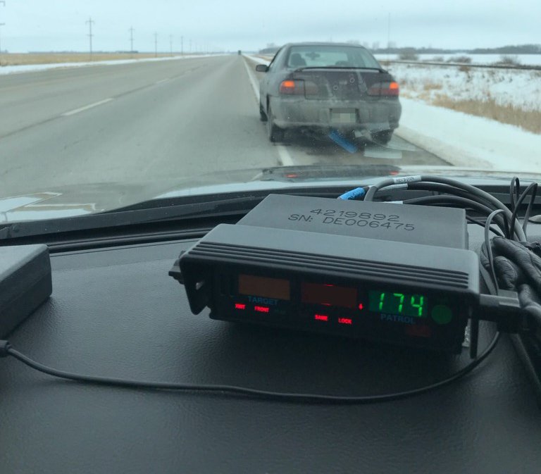 Police clocked this driver as going 74 km over the speed limit.