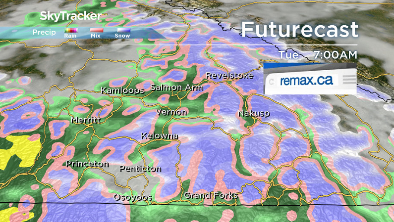 Rain rolls in to start the day on Tuesday in the Central Okanagan.