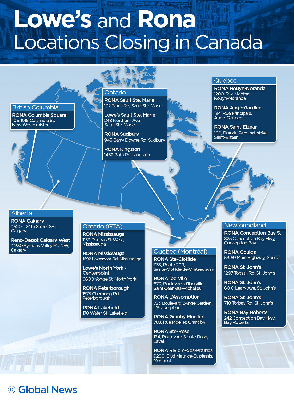 MAP: These are the Rona and Lowe’s stores closing by February - image