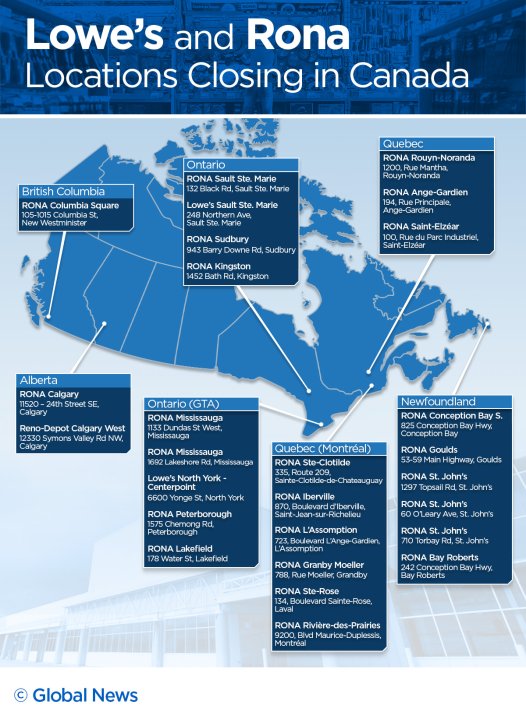 MAP These are the Rona and Lowe’s stores closing by February