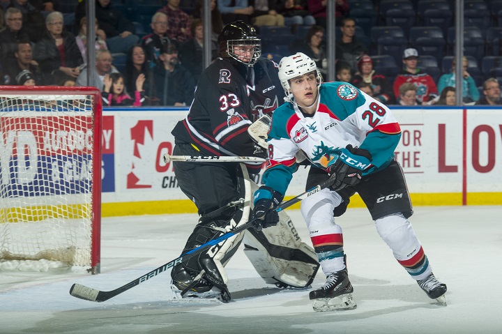 The Kelowna Rockets, seen here in action against Red Deer last season, lost 7-0 to the Rebels on Friday night. On Saturday, Kelowna will close out a six-game road trip against the Edmonton Oil Kings.
