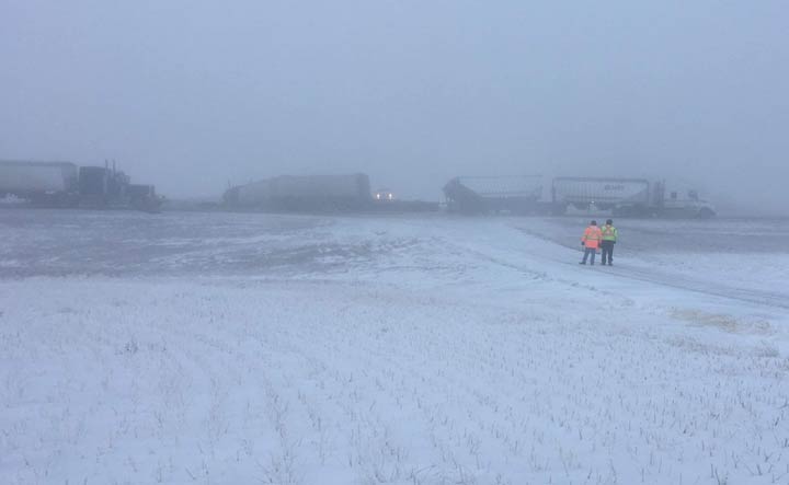 A firefighter who was struck by a semi on Highway 4 near Rosetown, Sask., on No. 21, 2018 has died.