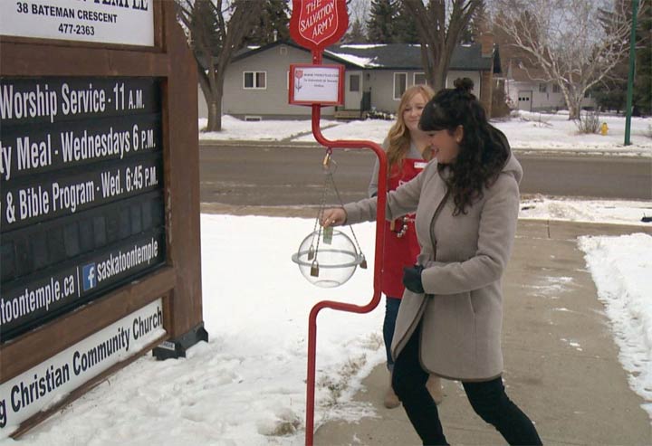 The annual Christmas kettle campaign kicked off Thursday with Ward 8 Coun. Sarina Gersher making the symbolic first donation.