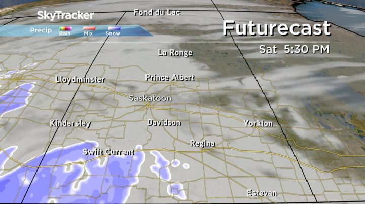 It will be a cloudy Saturday in the Saskatoon region, with snow expected in the southwest portion of the province.