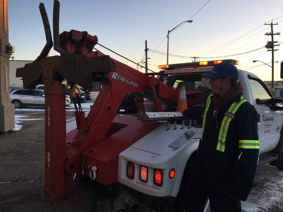 Scott Courchesne is off work now after the equipment he was working with was struck by a passing car.