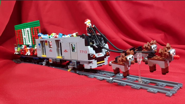 TTC subway operator Aaron Chapman shares a holiday-themed version of his Toronto Rocket subway LEGO train kit.