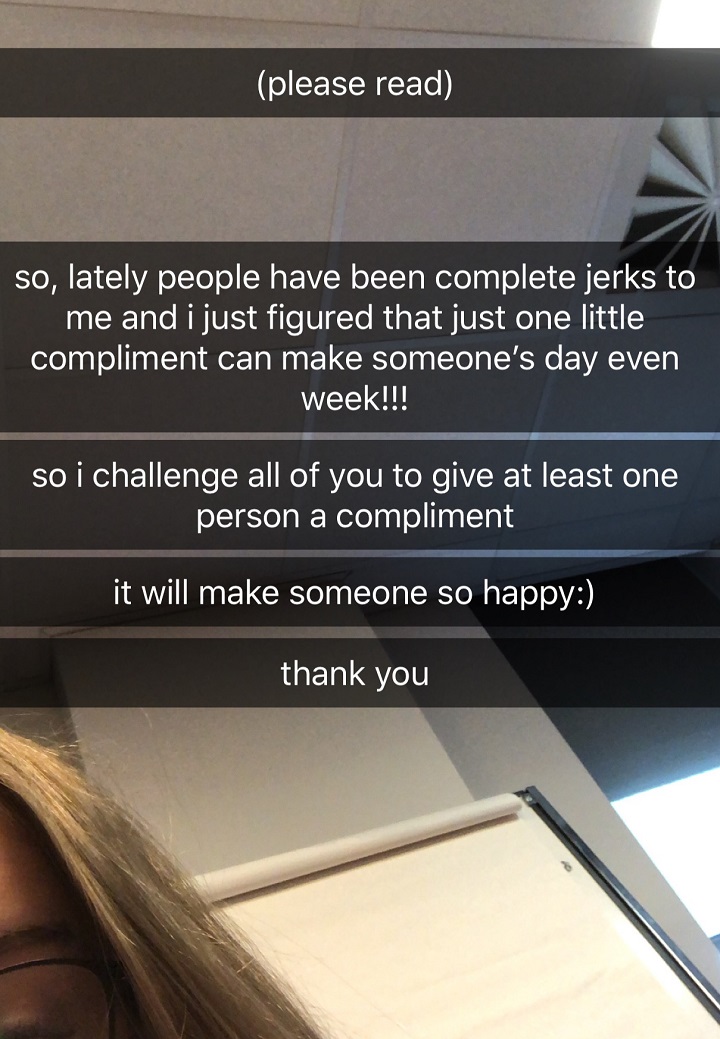 Chloe Boisvert challenged her friends to give someone a compliment in a show of kindness.
