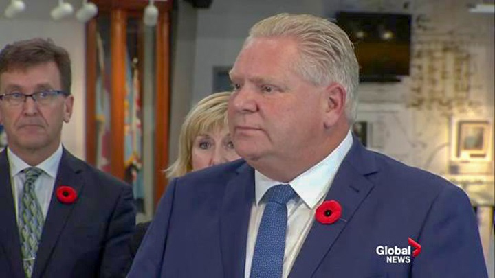 Ontario Premier Doug Ford makes an announcement in Astra, Ont., on Nov. 7, 2018.