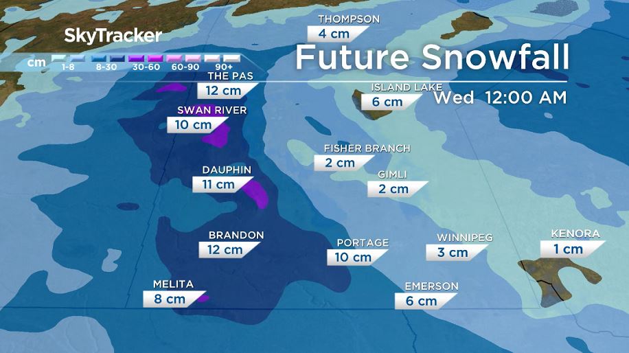 GEM snowfall model run through midnight at midnight.