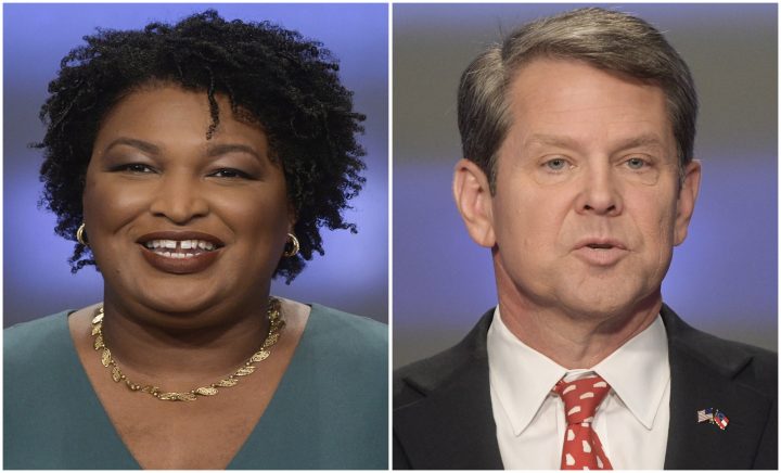 This combination of May 20, 2018, photos shows Georgia gubernatorial candidates Stacey Abrams, left, and Brian Kemp in Atlanta.