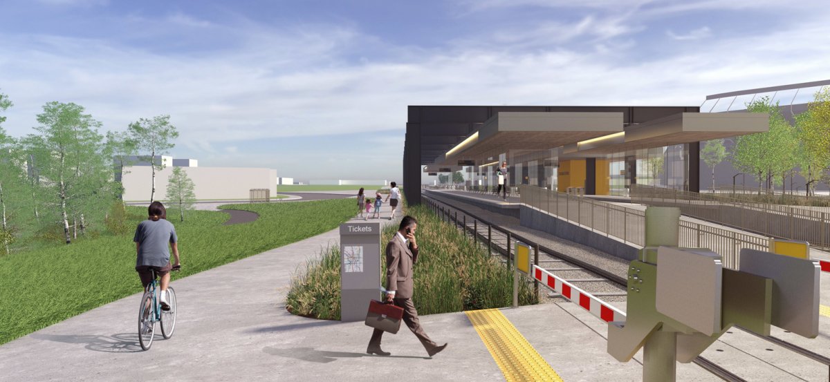 Images shows what a redesigned Stadium LRT station would look like.