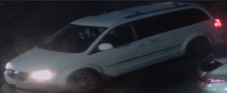 Police say the suspects were seen driving a white Dodge Caravan without a front licence plate.
