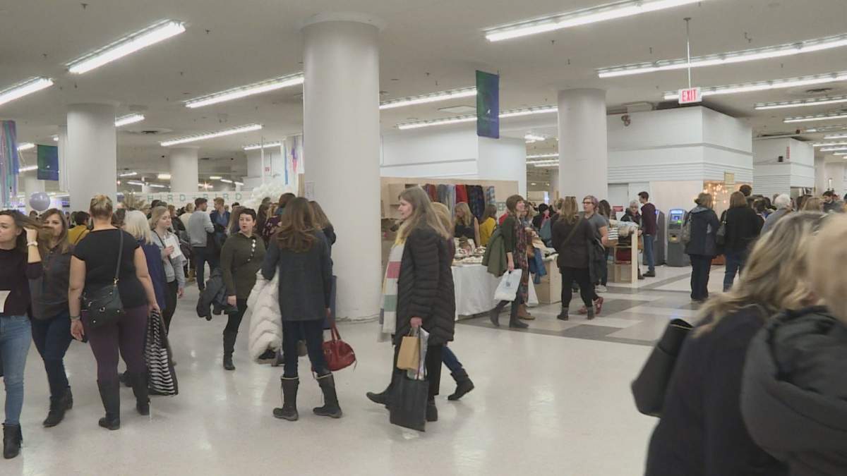 Shoppers pack the Hudson’s Bay in downtown Winnipeg for the Third + Bird Christmas market.