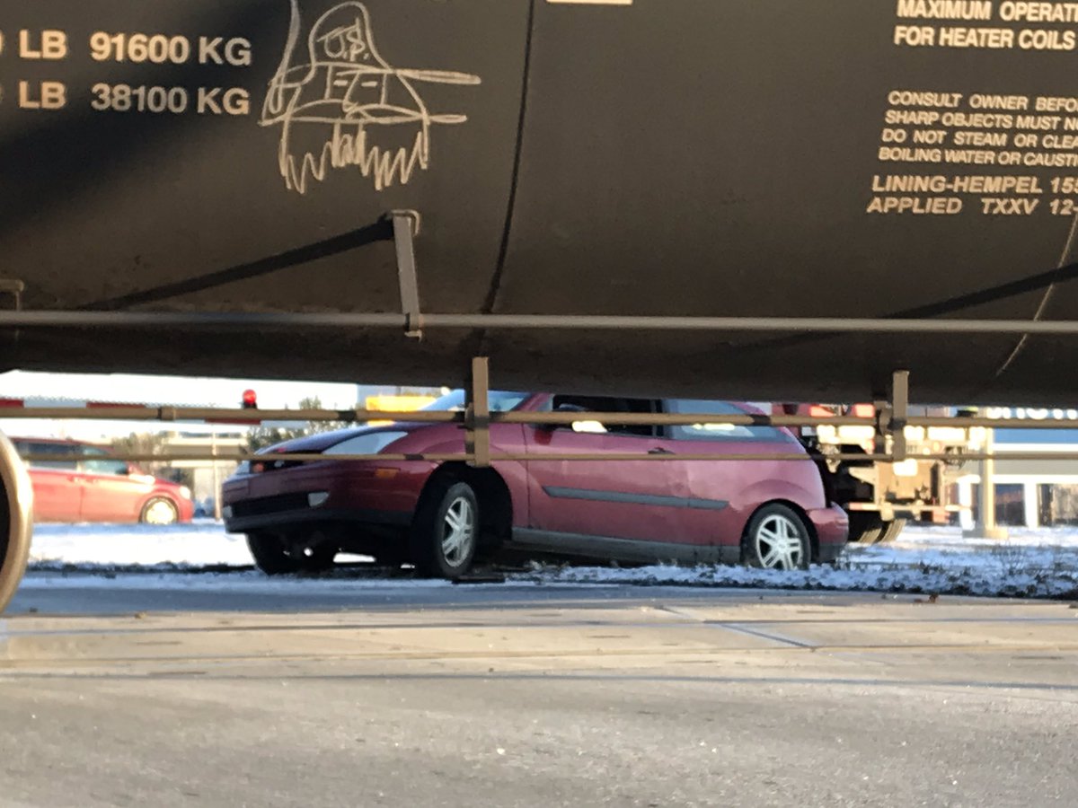 No injuries were reported after a train hit a stalled vehicle on the tracks near Ellerslie Road and 100 Street on Nov. 8, 2018.