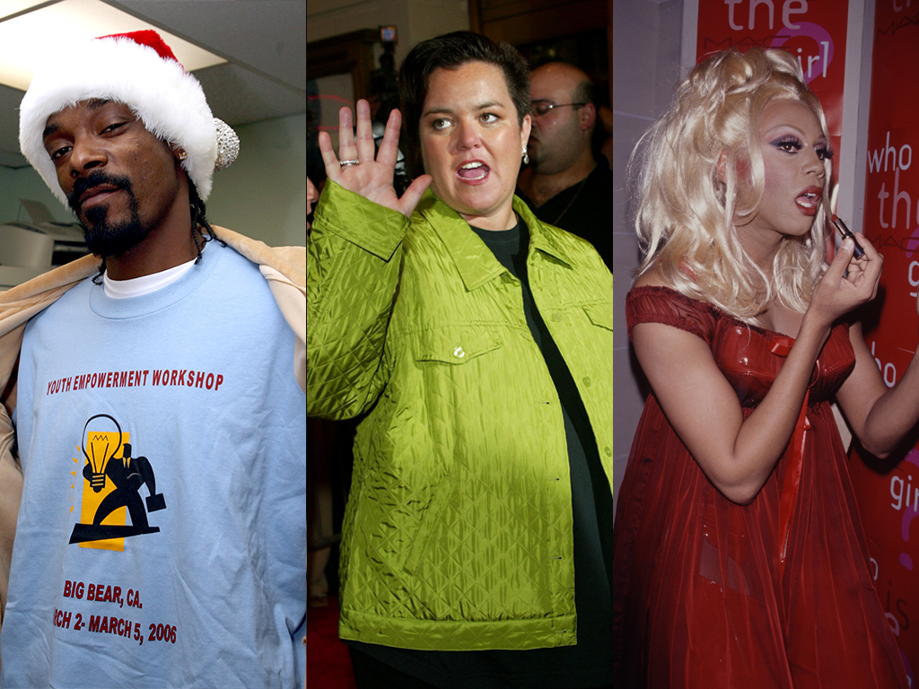 (L-R) Snoop Dogg, Rosie O'Donnell and RuPaul Andre Charles. Three unexpected artists who have all worked on multiple Christmas albums.
