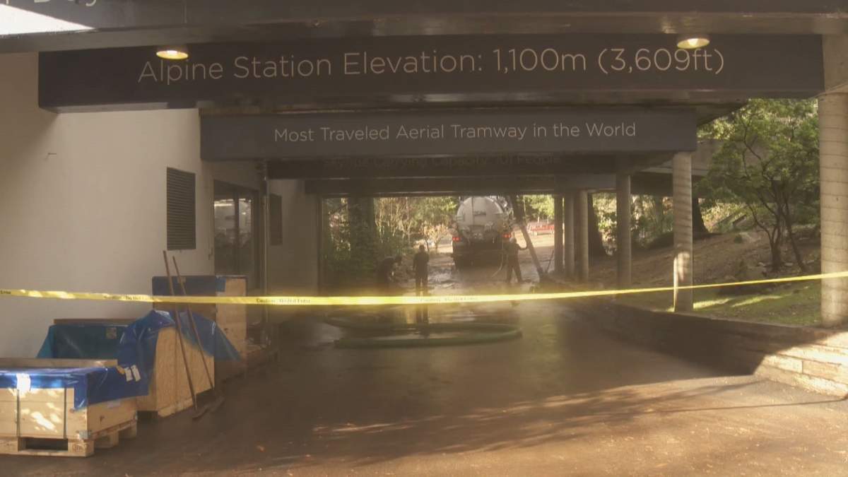 Crews work to clean up a mudslide at Grouse Mountain on Friday.