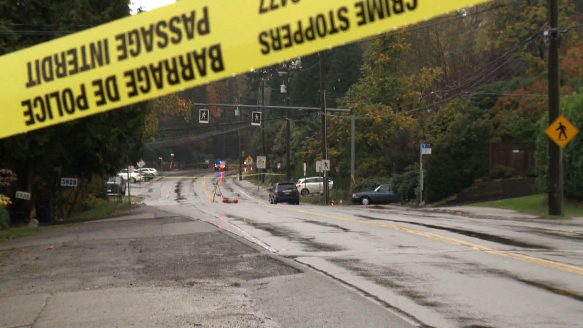 Police on the scene of a pedestrian collision in Burnaby, B.C., on Thursday morning. 