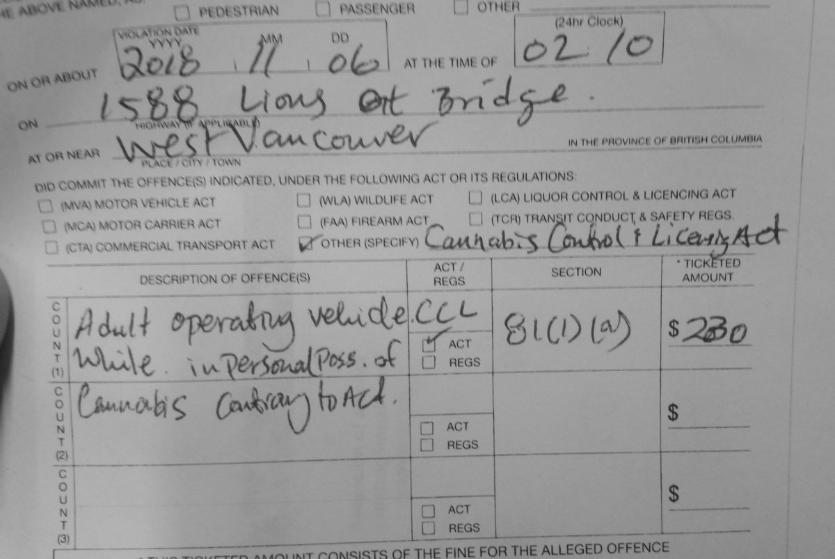 West Vancouver police shared a photo of the ticket issued to the driver on Nov. 6.