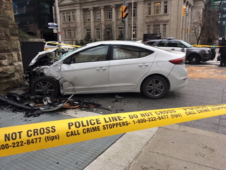 A car slammed into a church after a two-vehicle collision that left two people seriously injured in Yorkville. 