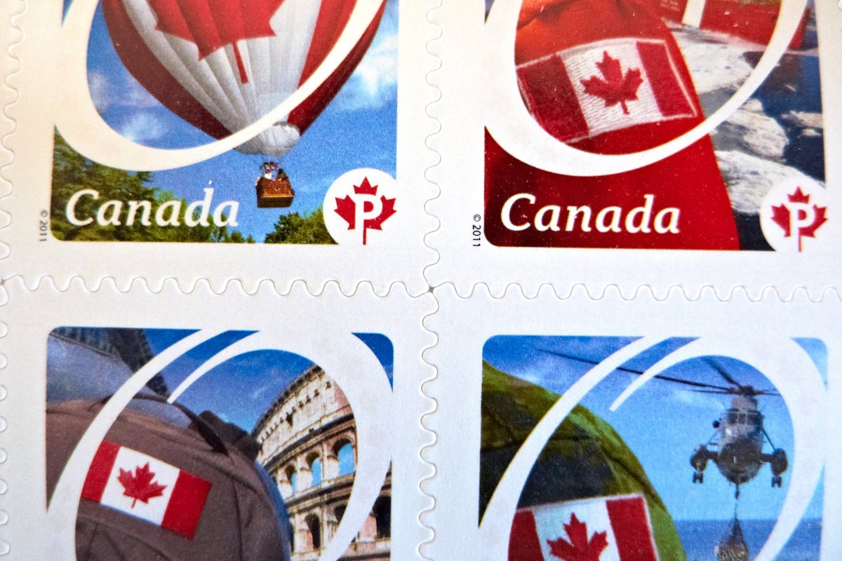 Canada Post stamps seen in Cremona, Alta., June 10, 2011.