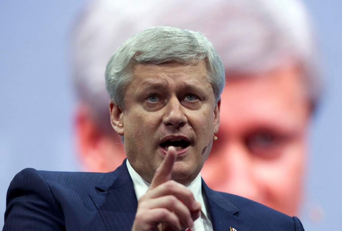 Former Prime Minister Stephen Harper, seen here speaking at a policy conference in Washington in 2017, will speak at a Kelowna Chamber of Commerce event in March.