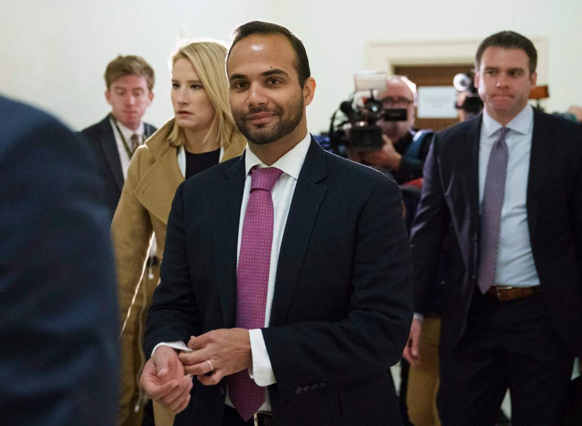In this Oct. 25, 2018, file photo, George Papadopoulos, the former Trump campaign adviser who triggered the Russia investigation, arrives for his first appearance before congressional investigators, on Capitol Hill in Washington.