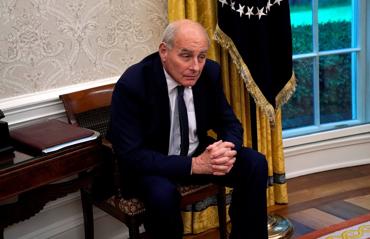White House chief of staff John Kelly listens as U.S.  President Donald Trump meets with NATO Secretary General Jens Stoltenberg at the White House in Washington. U.S., May 17, 2018. 