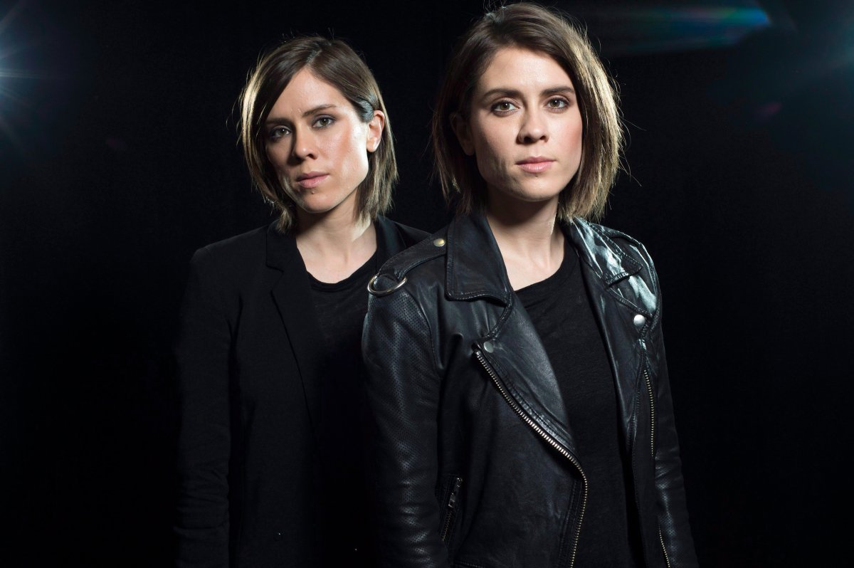 Sara Quin, left, and Tegan Quin, of the Canadian singing duo Tegan and Sara, pose for a portrait in New York on May 12, 2016. Pop twins Tegan and Sara Quin are set to release a memoir in September 2019. The memoir, "High School," to be published by Simon & Schuster, will reflect on the Quins' upbringing in Calgary amid the grunge culture of the 1990s. 