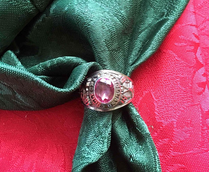 A college graduation ring is shown in this undated handout photo. A Calgary man has been reunited with his P.E.I. college graduation ring after it was lost over 20 years ago.