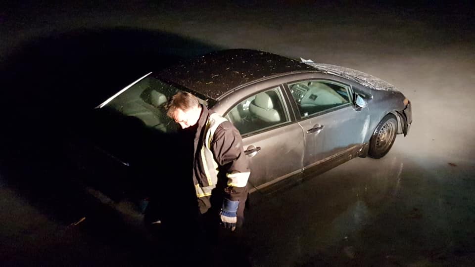 A car ended up going off the road and onto the ice of Pigeon Lake in Bobcaygeon, Ont., on Friday.
