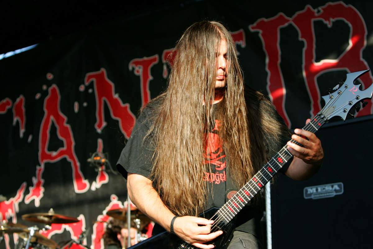 Pat O’Brien of Cannibal Corpse performs at the Mayhem Festival at the AT&T Center on Aug. 14, 2009 in San Antonio, Tex.