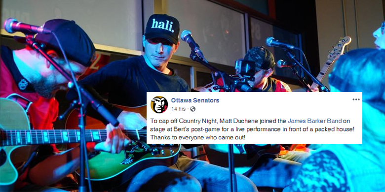 Ottawa Senators Matt Duchene sings with the James Barker Band - image