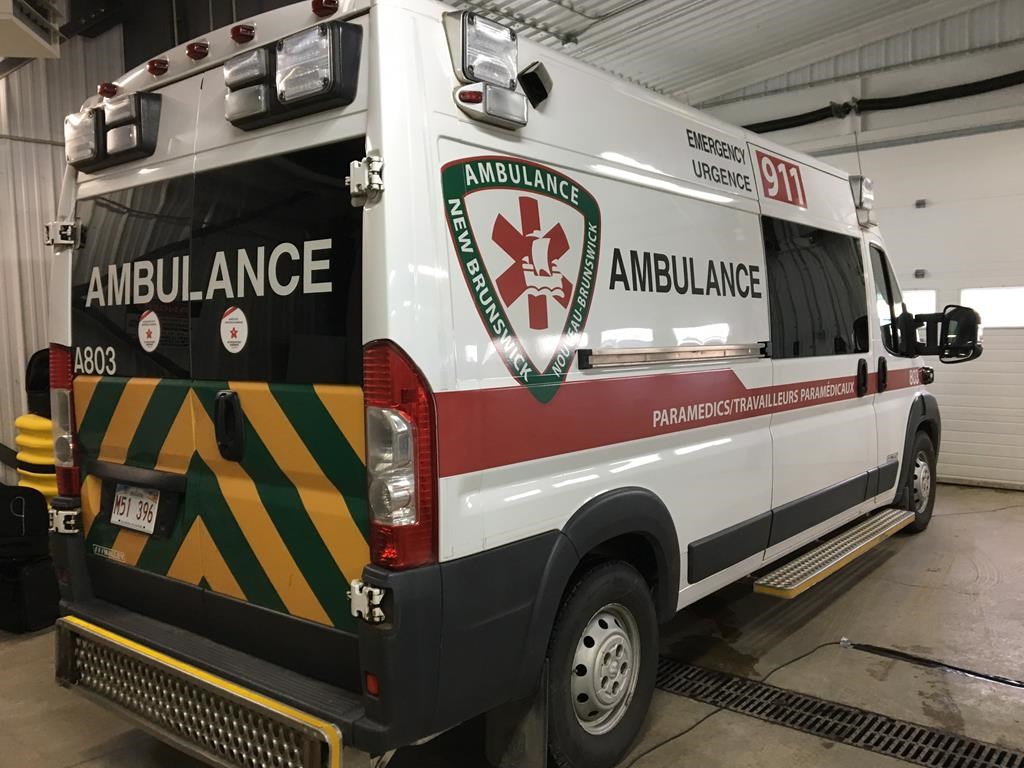 An Ambulance New Brunswick ambulance is shown in Fredericton on Monday, Nov. 19, 2018.