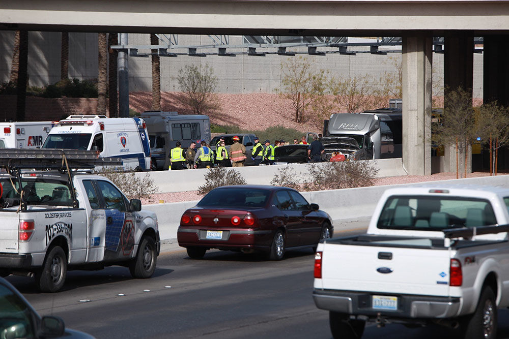 Four vehicles, including one transporting an Edmonton cheerleading team, were involved in a collision on the Airport Connector Tunnel in Las Vegas, Nevada, on Dec. 14, 2018.