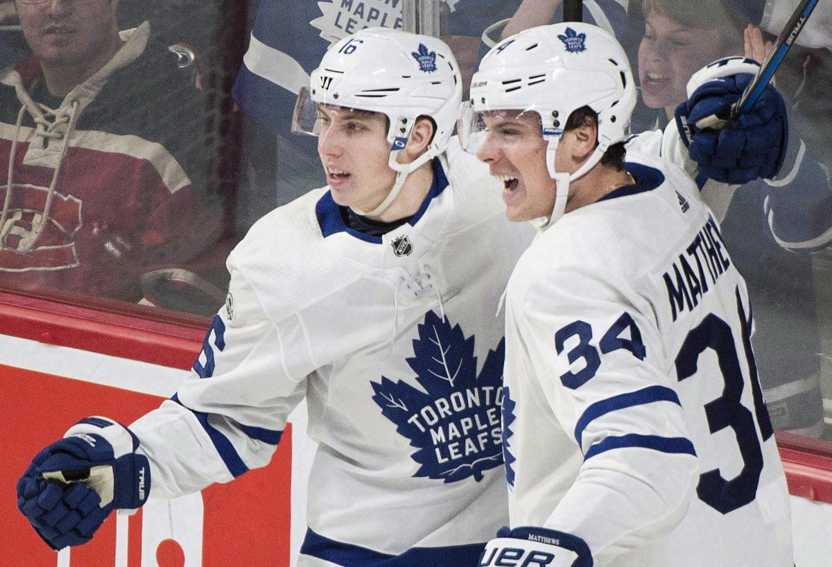 Toronto Maple Leafs' Auston Matthews (34) and teammate Mitch Marner are two of the cornerstones of the franchise.