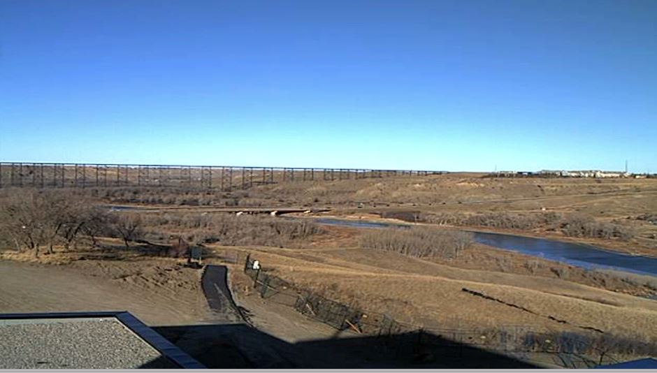 The Old Man River Valley in Lethbridge with no snow on Dec 18, 2018.