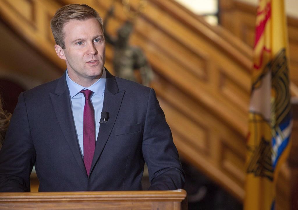 Former New Brunswick premier Brian Gallant announces his resignation as leader of the Liberal Party at the New Brunswick Legislature in Fredericton on November 15, 2018.