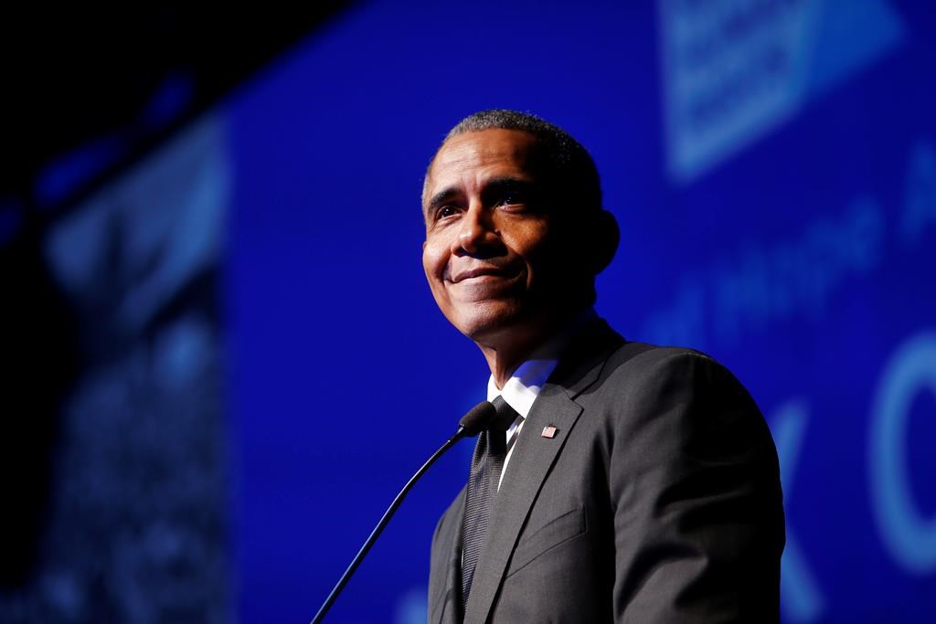 In this Dec. 12, 2018 file photo, former President Barack Obama accepts the Robert F. Kennedy Human Rights Ripple of Hope Award at a ceremony in New York. Obama appears on a reworked song by Lin-Manuel Miranda originally from the Broadway hit ‚ÄúHamilton.‚Äù Released Friday, ‚ÄúOne Last Time (44 Remix)‚Äù features Obama reciting a passage from George Washington‚Äôs farewell address. (AP Photo/Jason DeCrow, File).