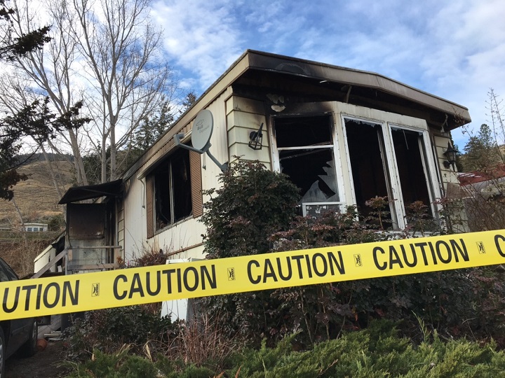 A fire on Friday night destroyed this mobile home near Penticton, B.C.